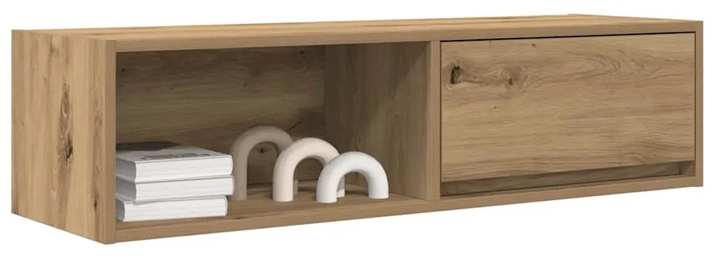 2 db kézműves tölgy színű szerelt fa TV-szekrény 100x31x25,5 cm