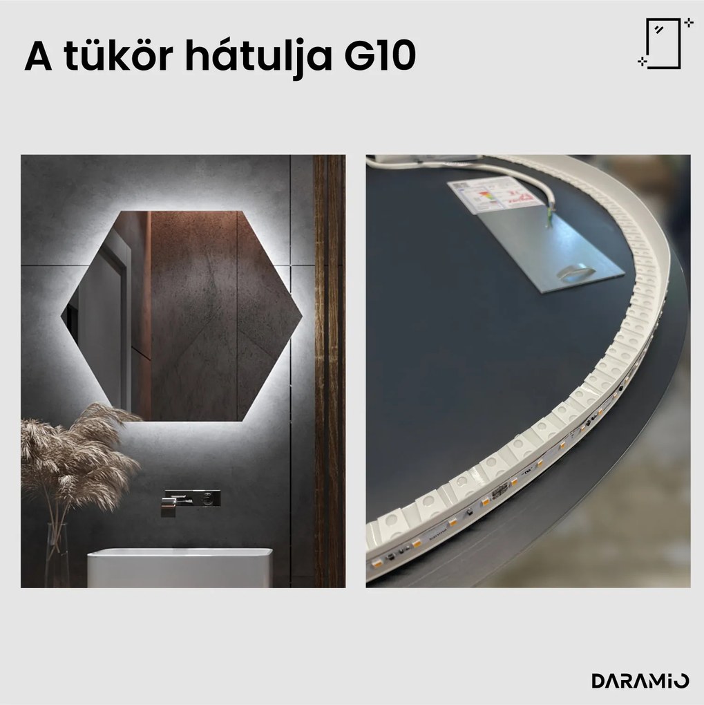 Hatszögletű tükör LED-világítással G10