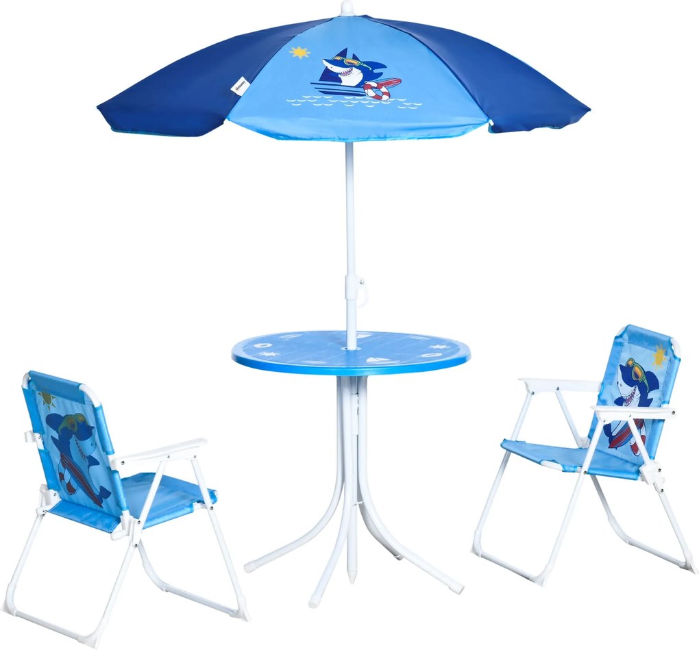 Outsunny 4 részes gyermek Ülőgarnitúra Kerti Asztal 2 Összecsukható Székernyő Táborozáshoz Gyermek Ülőszett Terasz Bútor 3-6 Éveseknek Kék | Aosom