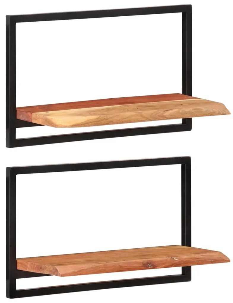 2 darab tömör akácfa és acél falipolc 60 x 25 x 35 cm