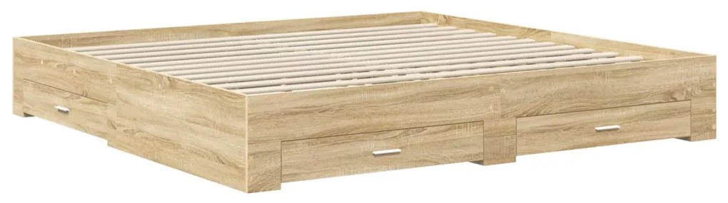 vidaXL Ágykeret fiókkal fejtámlával Beton Szürke 200 x 200 cm Faanyag