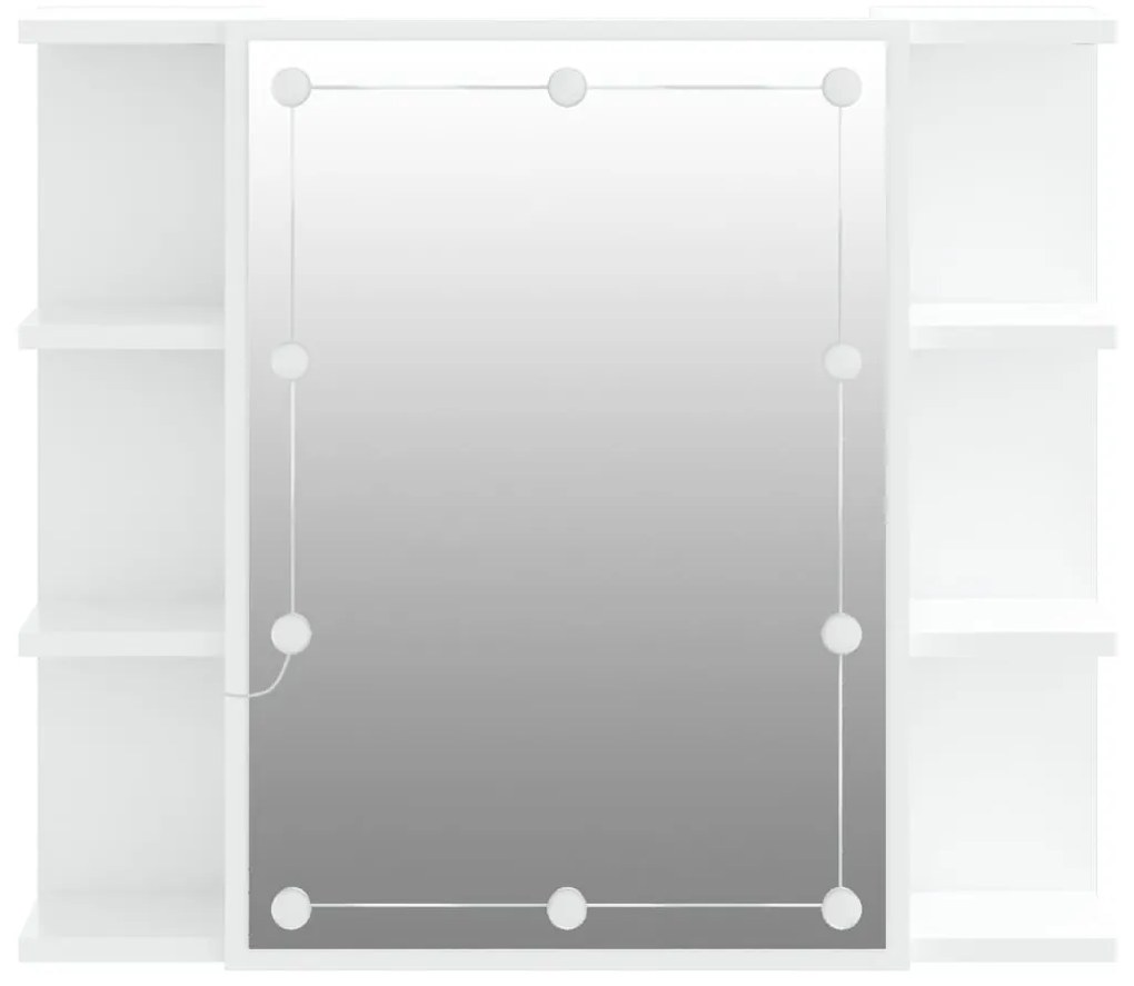 fehér tükrös szekrény LED-ekkel 70 x 16,5 x 60 cm