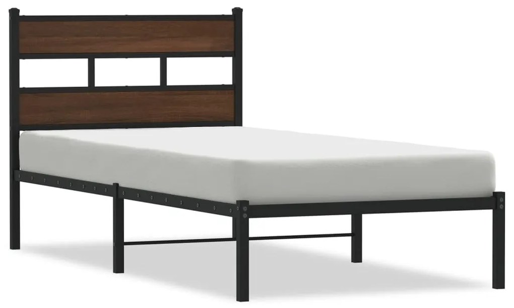 barna tölgy színű fejtámlás ágykeret matrac nélkül 107 x 203 cm