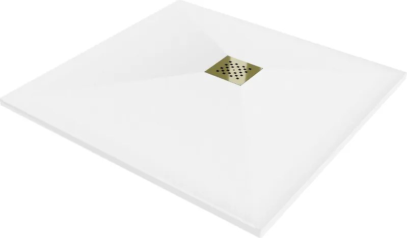 Mexen Stone+ kompozit négyzet alakú zuhanytálca 90 x 90 cm, fehér, arany burkolat - 44109090-G