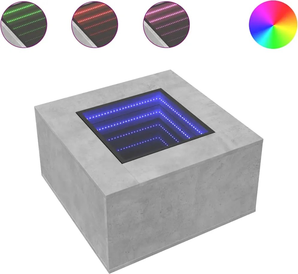 vidaXL betonszürke szerelt fa dohányzóasztal LED-del 60 x 60 x 40 cm