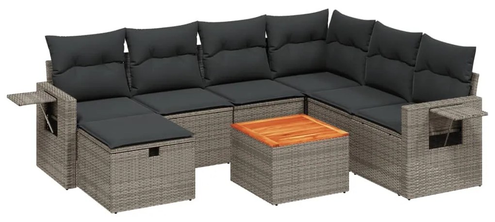 8 részes szürke polyrattan kerti ülőgarnitúra párnákkal
