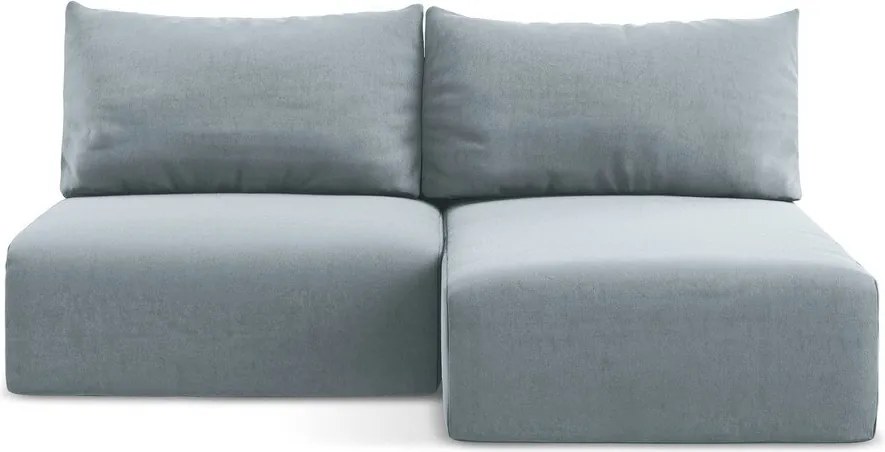 Kék bársony kinyitható-tárolóhelyes sarokkanapé (jobb oldali-heverő résszel) Kalena – Makamii