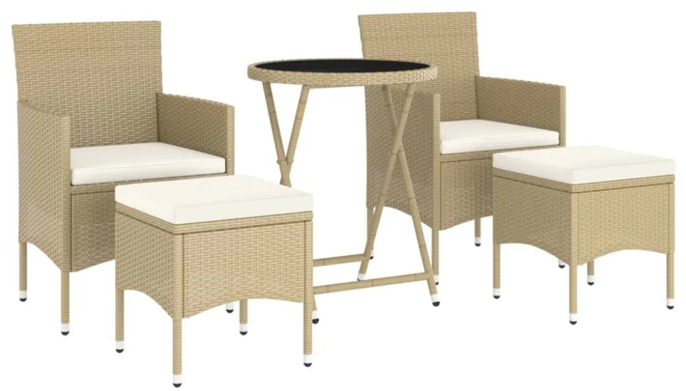 vidaXL 5 részes bézs polyrattan és edzett üveg kerti bisztrószett