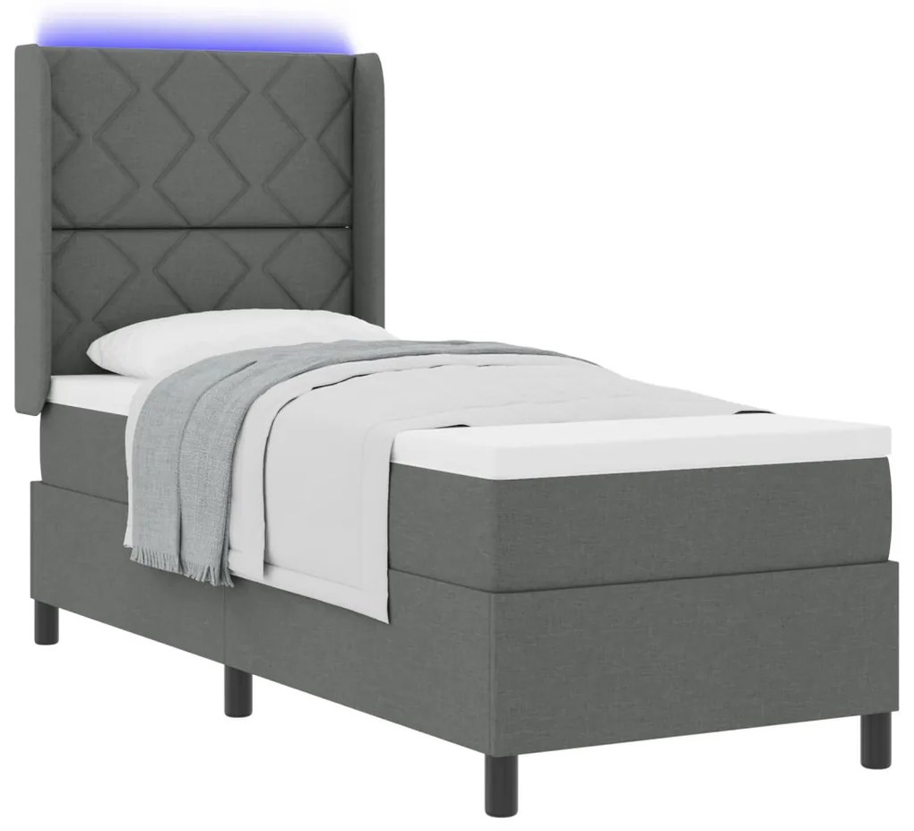 Boxspring Ágy Matraccal és LED-del Sötét Szürke 90x190 cm Szövet