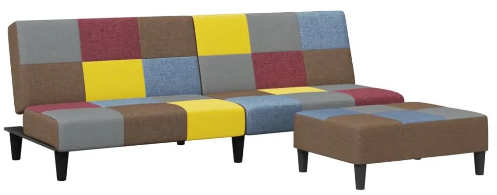 vidaXL 2 személyes szövet kanapéágy lábtartóval patchwork