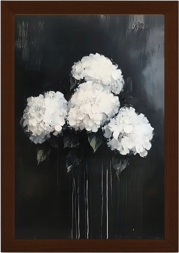 Poszter Keret Fa Grafika Kert Virágok Fehér Hortenzia Csokor 40x60