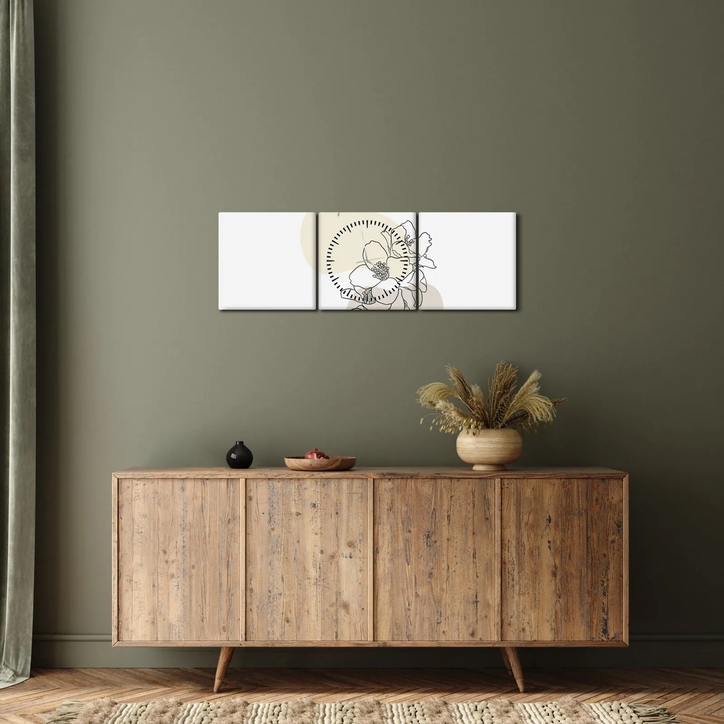 Kép - Bézs virágok pillangóval N⁰3 (órával) (90x30 cm)