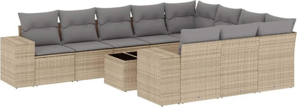 vidaXL 11 részes bézs polyrattan kerti ülőgarnitúra párnákkal