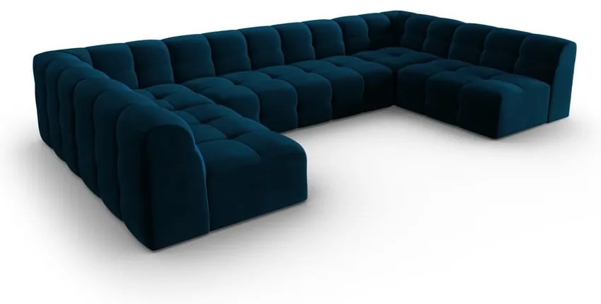 Sötétkék bársony sarokkanapé ("U" alakú) Kendal – Micadoni Home