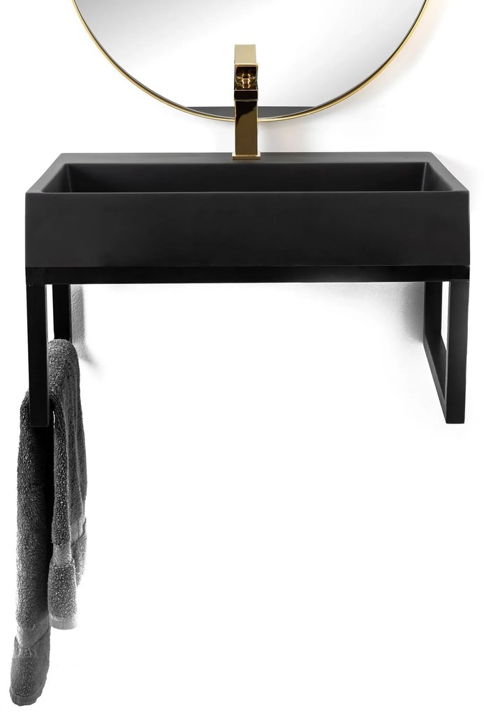 Konglomerátum mosdó REA GOYA BLACK MAT 60CM + állvány