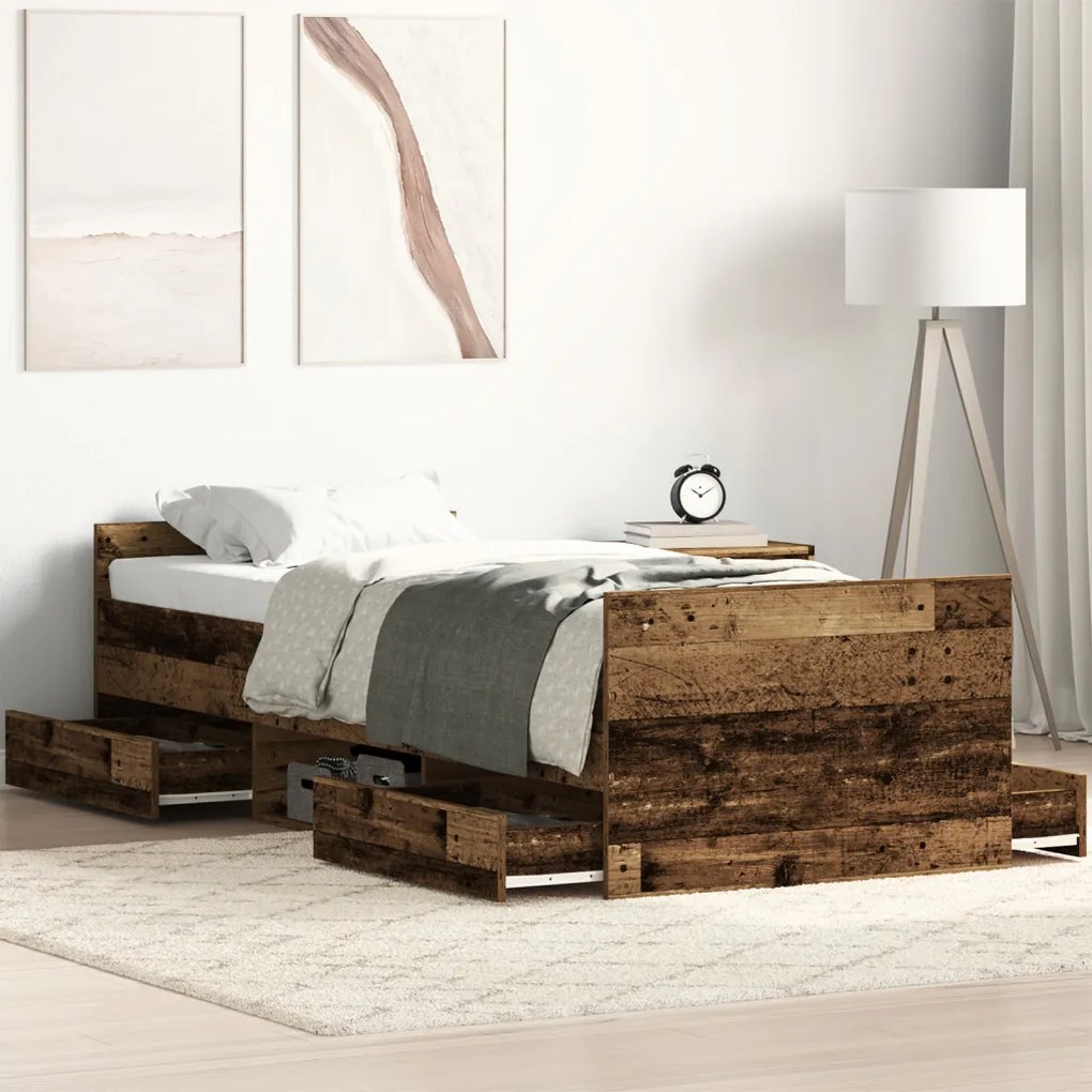 Ágykeret Mattress Nélkül Régi Fa 75x190 cm Mérnöki Fa