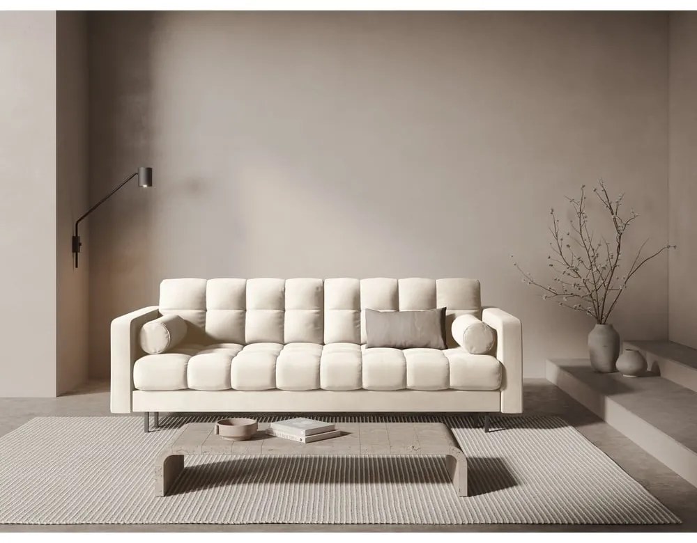 Krémszínű bársony kinyitható tárolóhelyes kanapé 222 cm Bali – Cosmopolitan Design