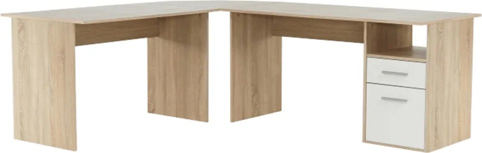 Sarok számítógépasztal, sonoma tölgyfa/fehér, MAURUS NEW MA11