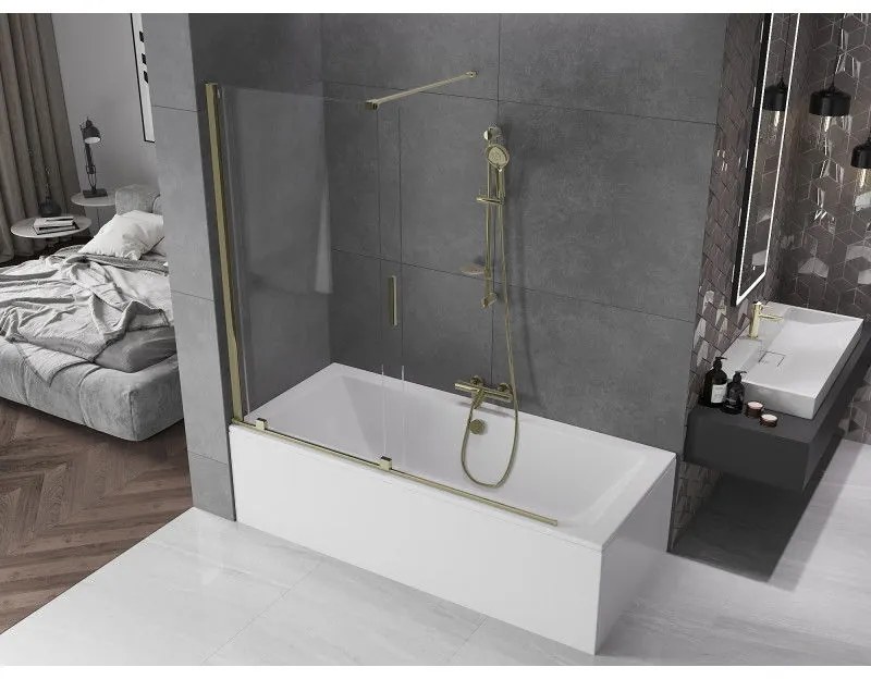 Mexen Velar, 2 szárnyas eltolható kádparaván 160 x 150 cm, 8mm átlátszó üveg, arany fényes profil, 896-160-000-01-50