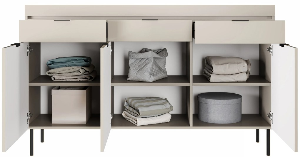 Sentia háromajtós komód 157 cm három fiókkal - kasmír / fekete