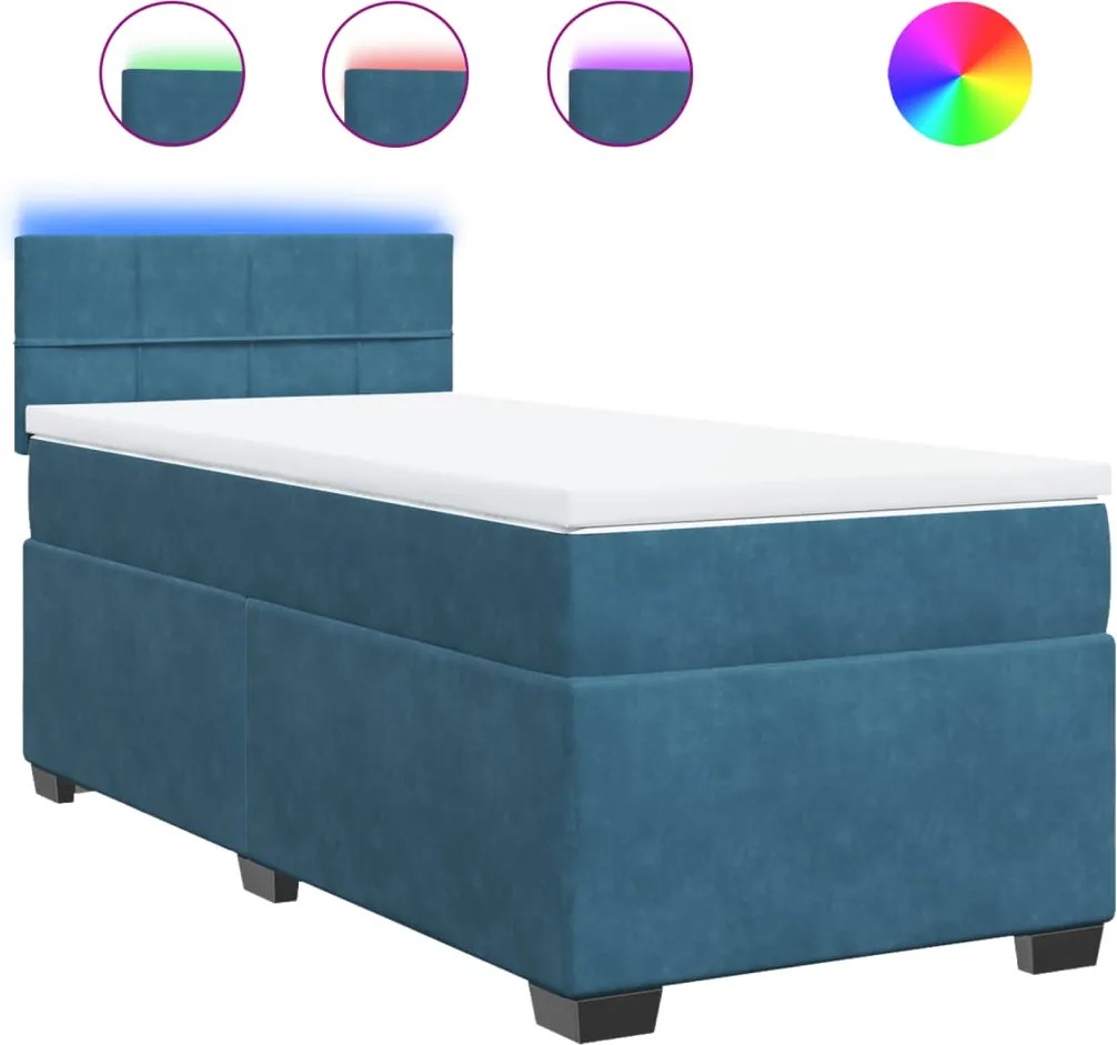 vidaXL kék bársony rugós ágy matraccal 80 x 200 cm