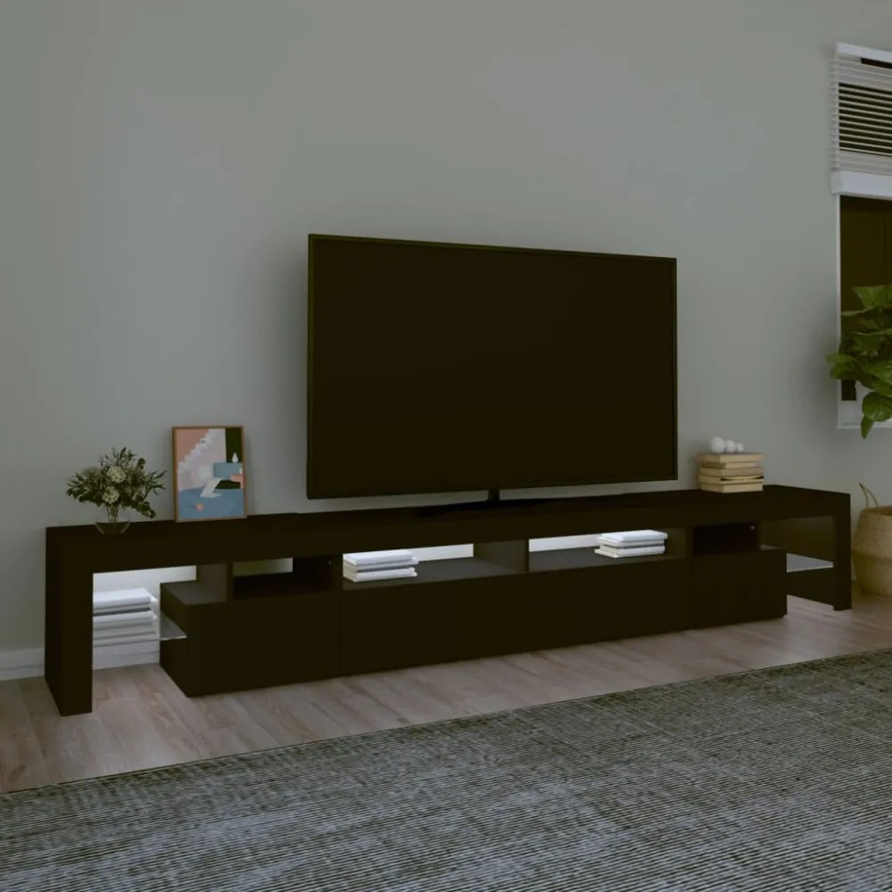 fekete TV-szekrény LED-világítással 260x36,5x40 cm
