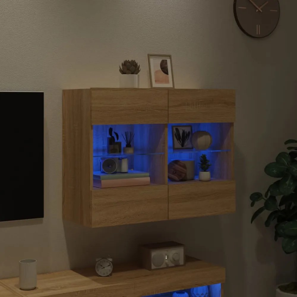 sonoma tölgy színű fali TV-szekrény LED-del 78,5 x 30 x 60,5 cm