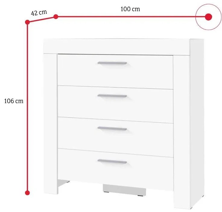 SIRO 4SZ komód, 100x106x42, fehér