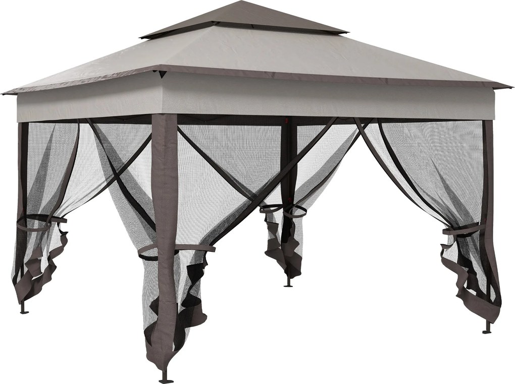 Outsunny Összecsukható Pavilon Kerttábor B oldalfalakkal, Napernyő Kert Pavilon hordtáskával, Világosszürke 3.25 x 3.25 x 2.7 m | Aosom
