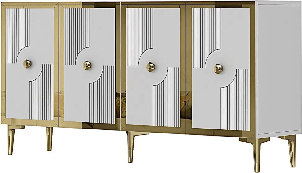 Pega komód, fehér-arany, 125 cm