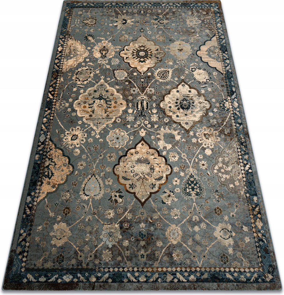 Gyapjú szőnyeg Polonia Abrash keleti virágok j.niebieski Rozetta 200x300 cm