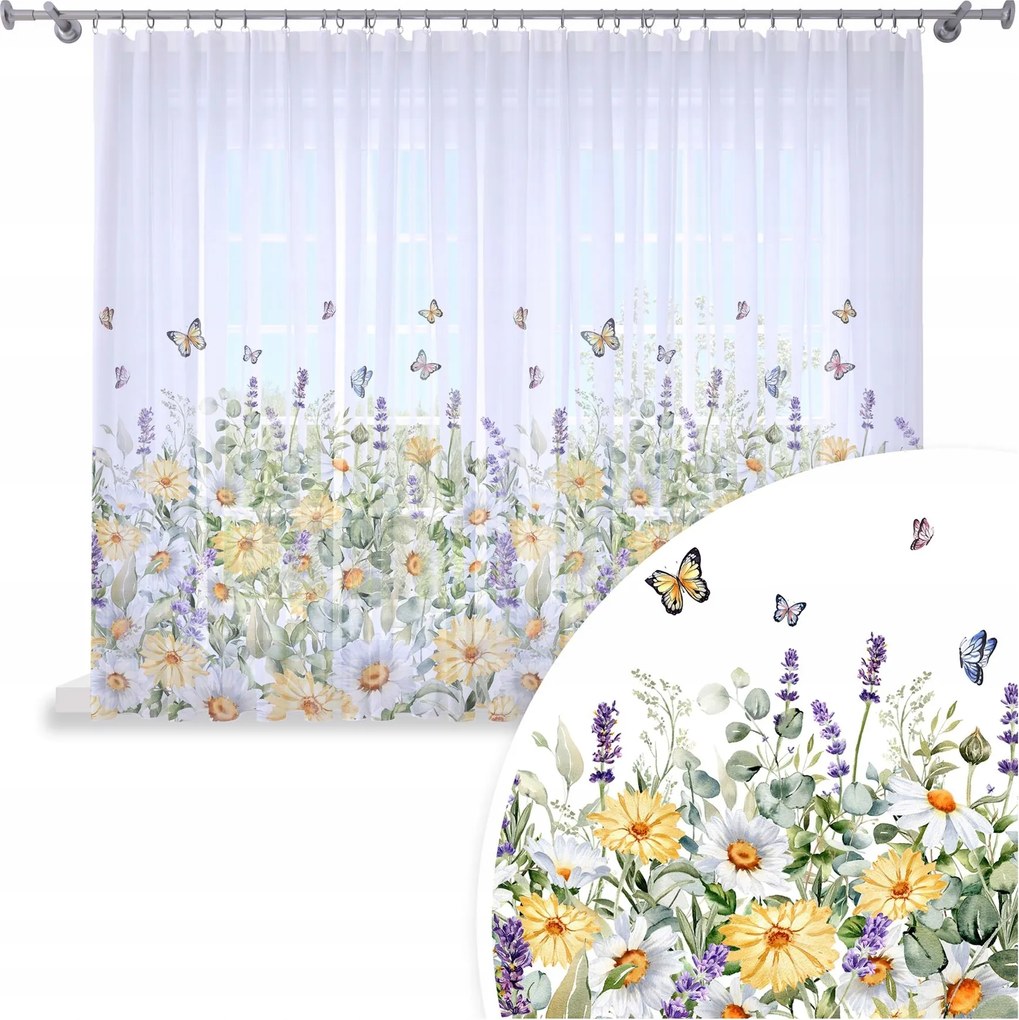 Függöny Kész 300x160 Fátyol Festett Mintás Béka Virágok 807