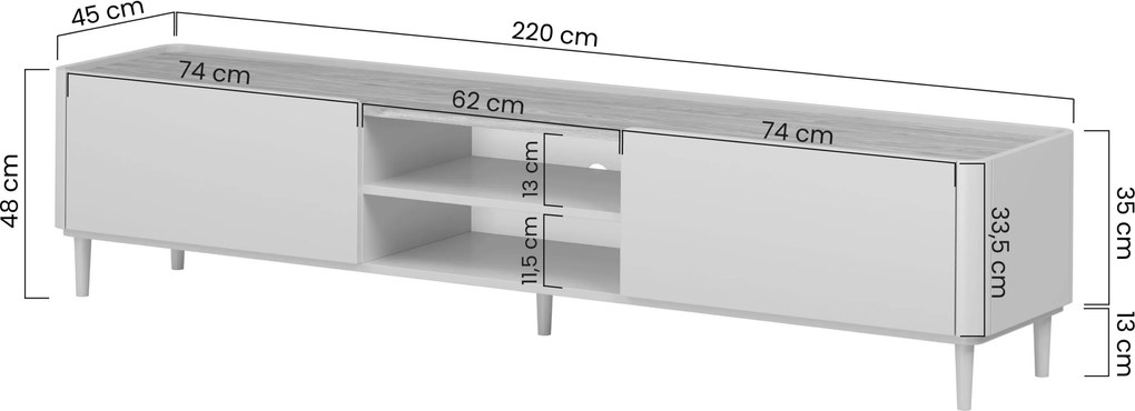 Elivo TV állvány 220 cm fém lábakon - eukaliptusz / baltic dune tölgy