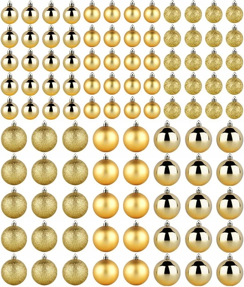 100x Karácsonyi gömbök Törhetetlen Arany Karácsonyfa gömb szett