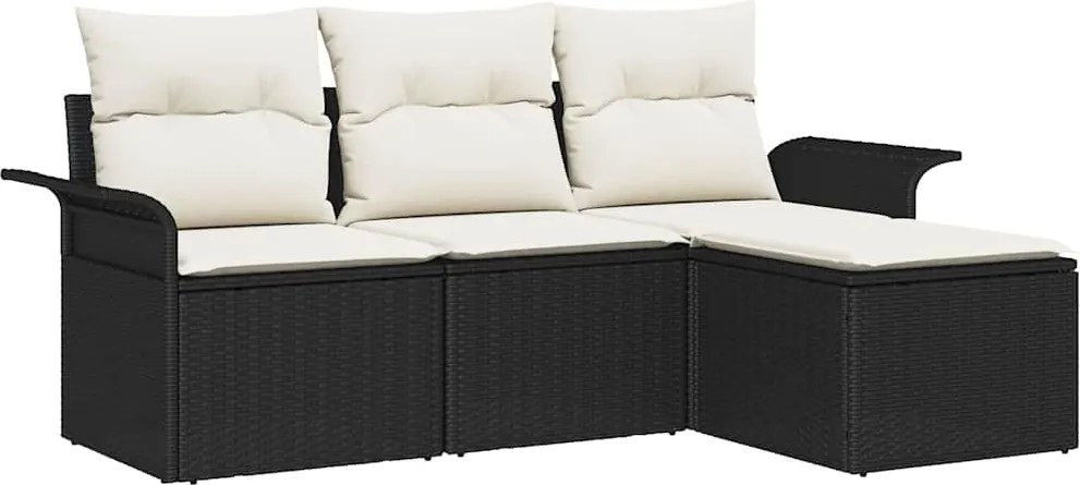vidaXL Kerti Kanapé Szett párnával tárolóval 4 pcs Fekete Poli rattan