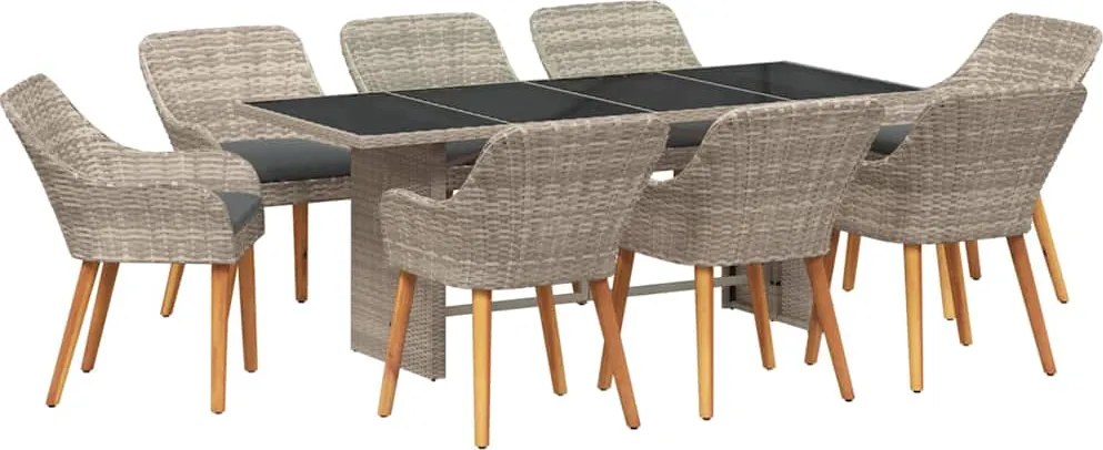 vidaXL Kert étkező szett 9 pcs Világosszürke polirattan