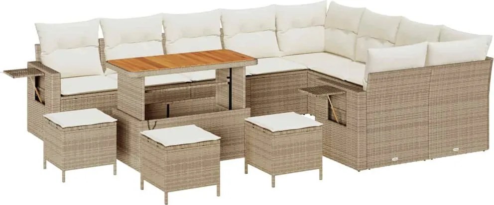 vidaXL Kerti Kanapé Szett párnával 13 pcs Beige és krém polirattan