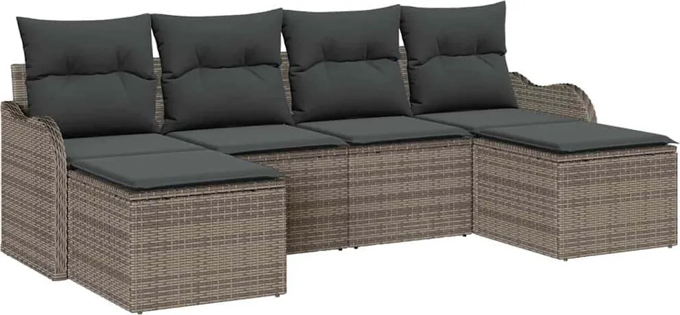 vidaXL Kerti Kanapé Szett tárolóval 6 pcs Szürke polirattan