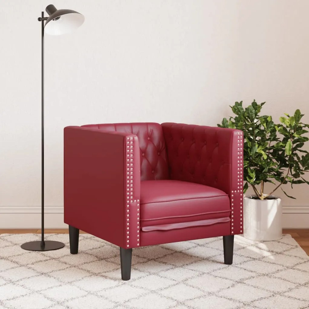 bordó műbőr Chesterfield kanapéfotel