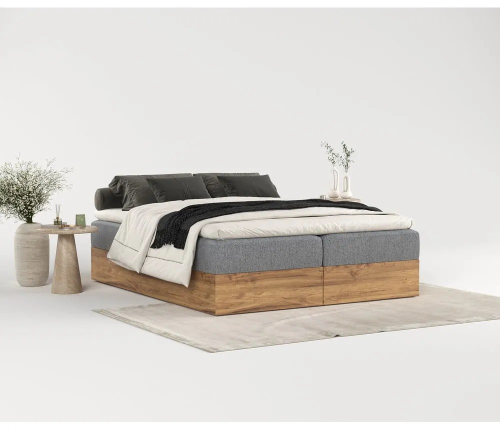 Szürke-natúr színű ágyneműtartós boxspring ágy 140x200 cm Faro – Maison de Rêve