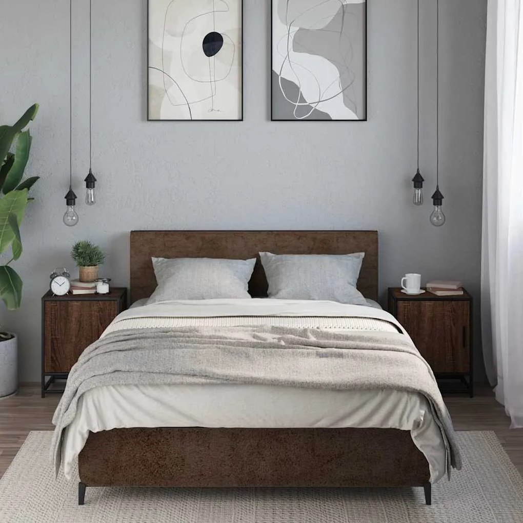 Éjjeliszekrények 2 db barna tölgy 40x31x50 cm műfából és fémből