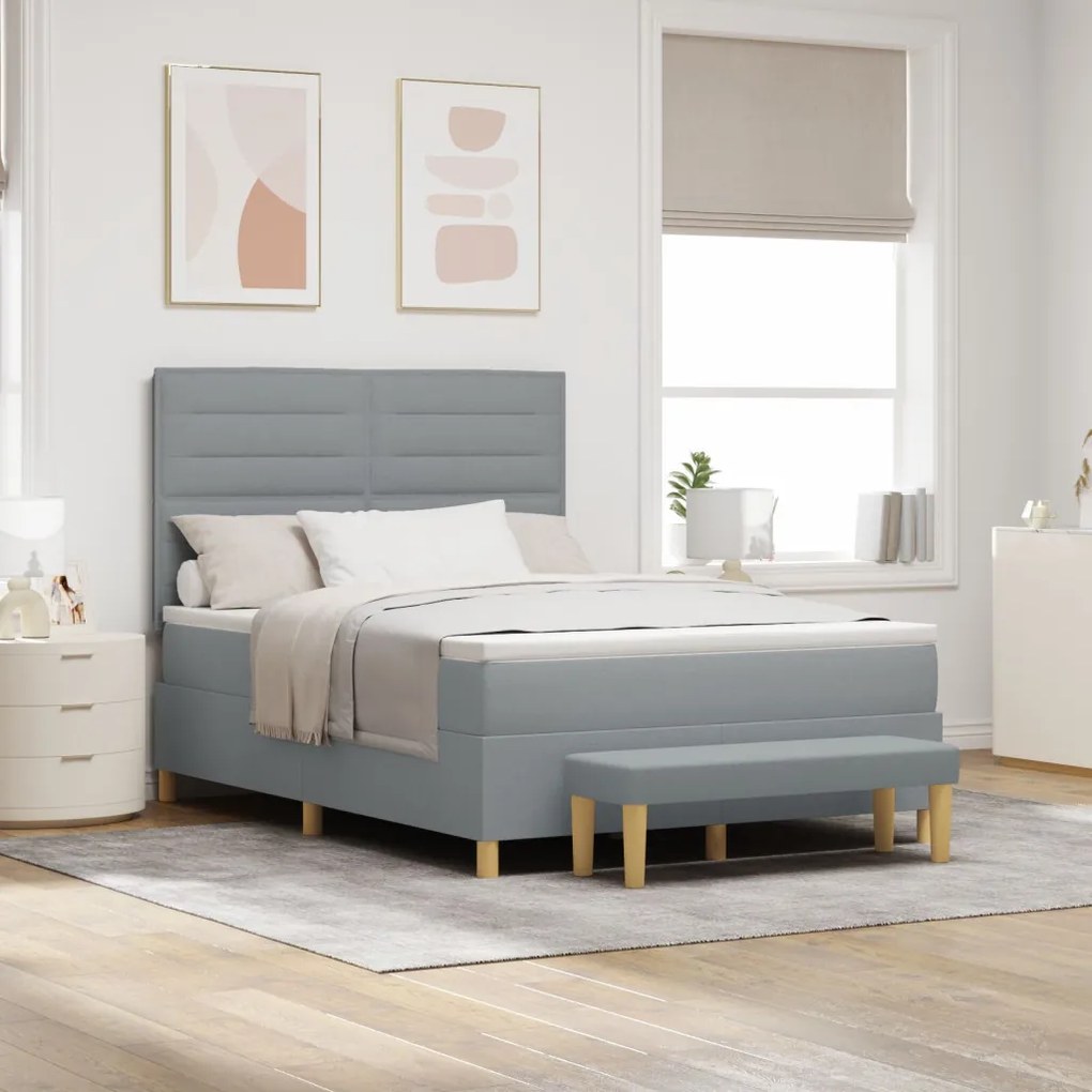 Box Spring Ágy Matrac &amp; Pad Világosszürke 140x190 cm Szövet