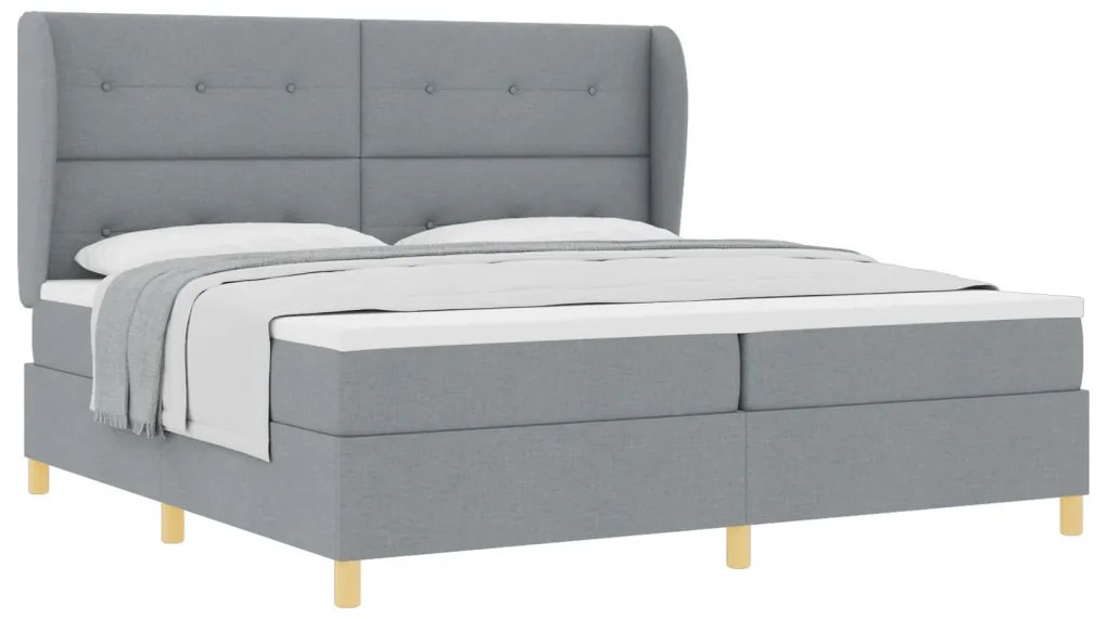 Boxspring Ágy Matrac nélkül, Világosszürke, 200x200 cm, Szövet