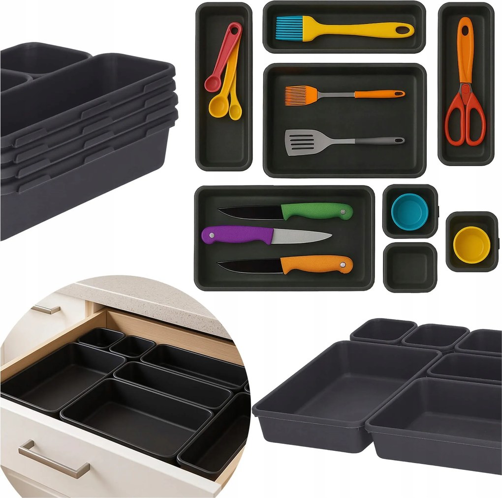 8X Evőeszköztartó Fiók Rendszerező Betét Konyhaszekrény Rendszerező