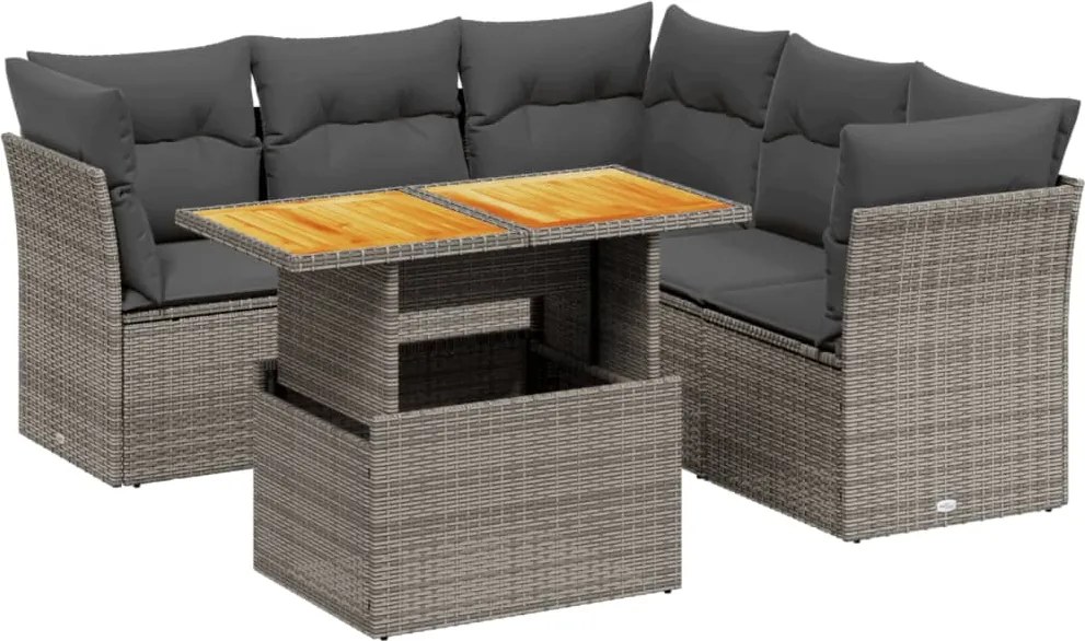 vidaXL 5 részes szürke polyrattan kerti ülőgarnitúra párnákkal