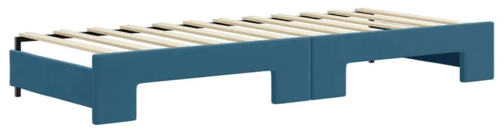 kék kihúzható bársony heverő fiókokkal 80 x 200 cm
