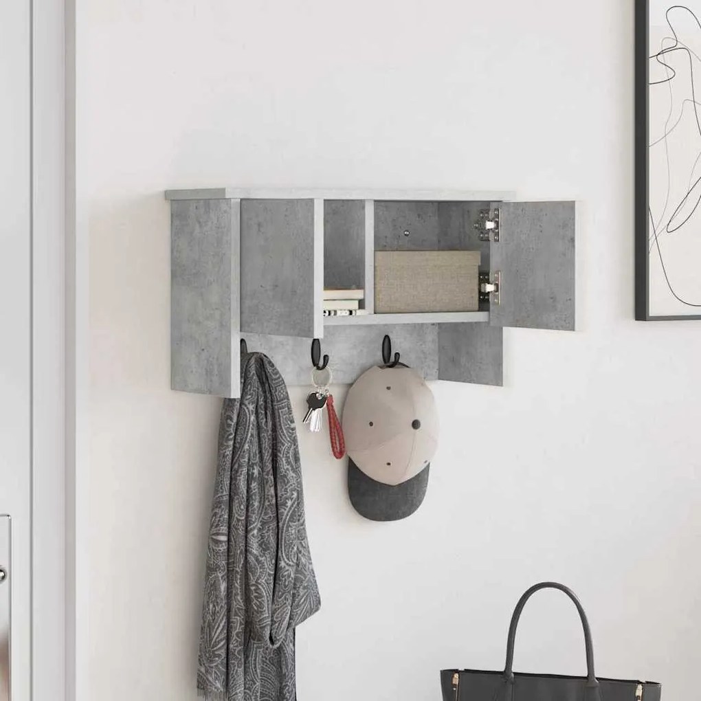 Fali Kabáthorog polcokkal Beton szürke 50 x 20 x 30 cm Faanyag