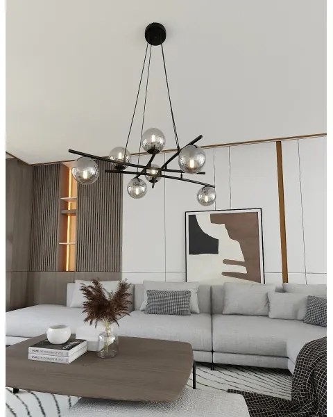 Csillár zsinóron ESSA 8xE14/10W/230V fekete/füstös