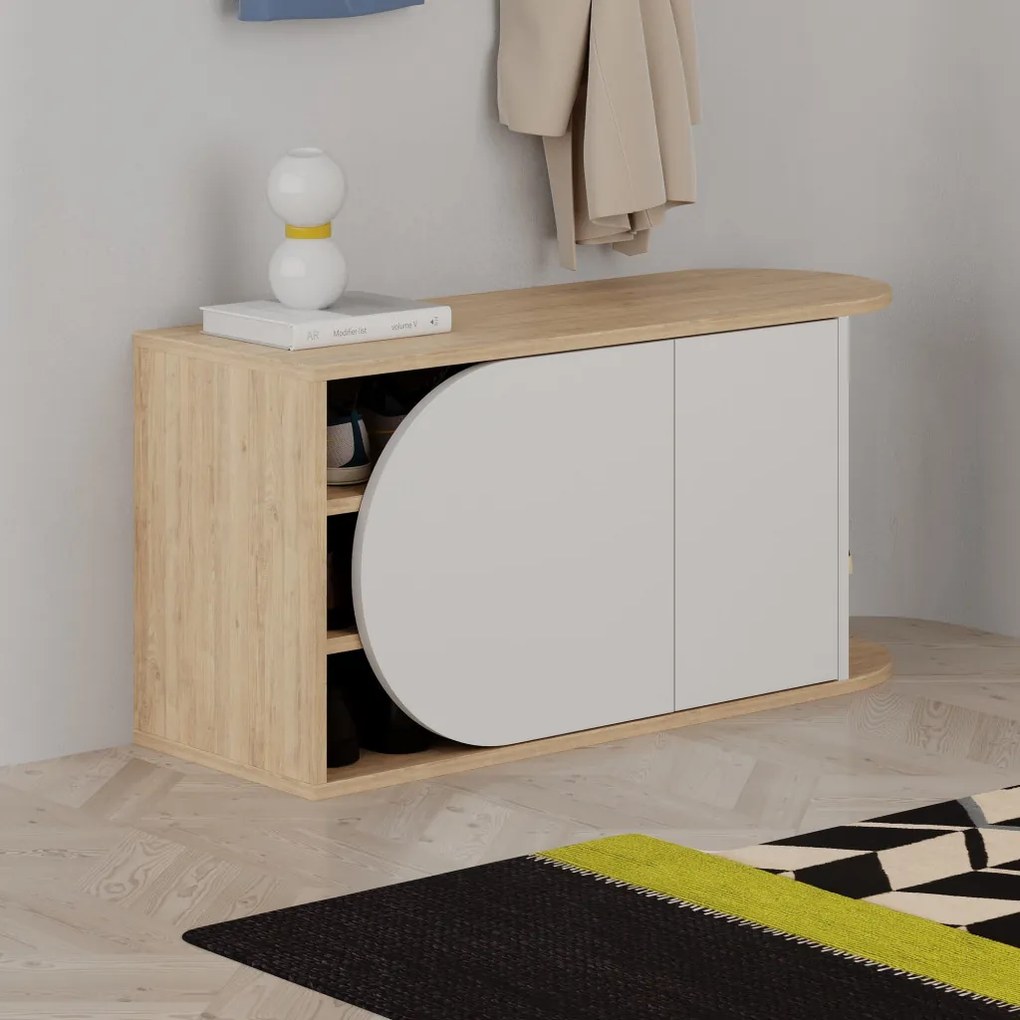 Nova cipőtároló pad, tölgy-fehér, 104 cm