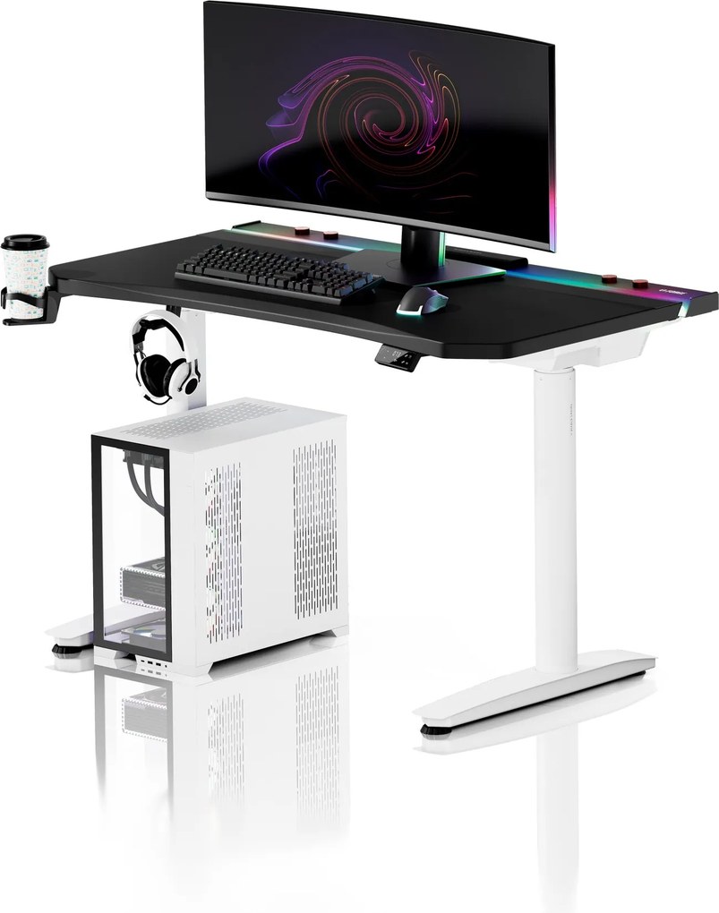 Elektromos RGB gamingasztal tartókkal, fekete-fehér, 120 cm: Diablo X-Forge 1200